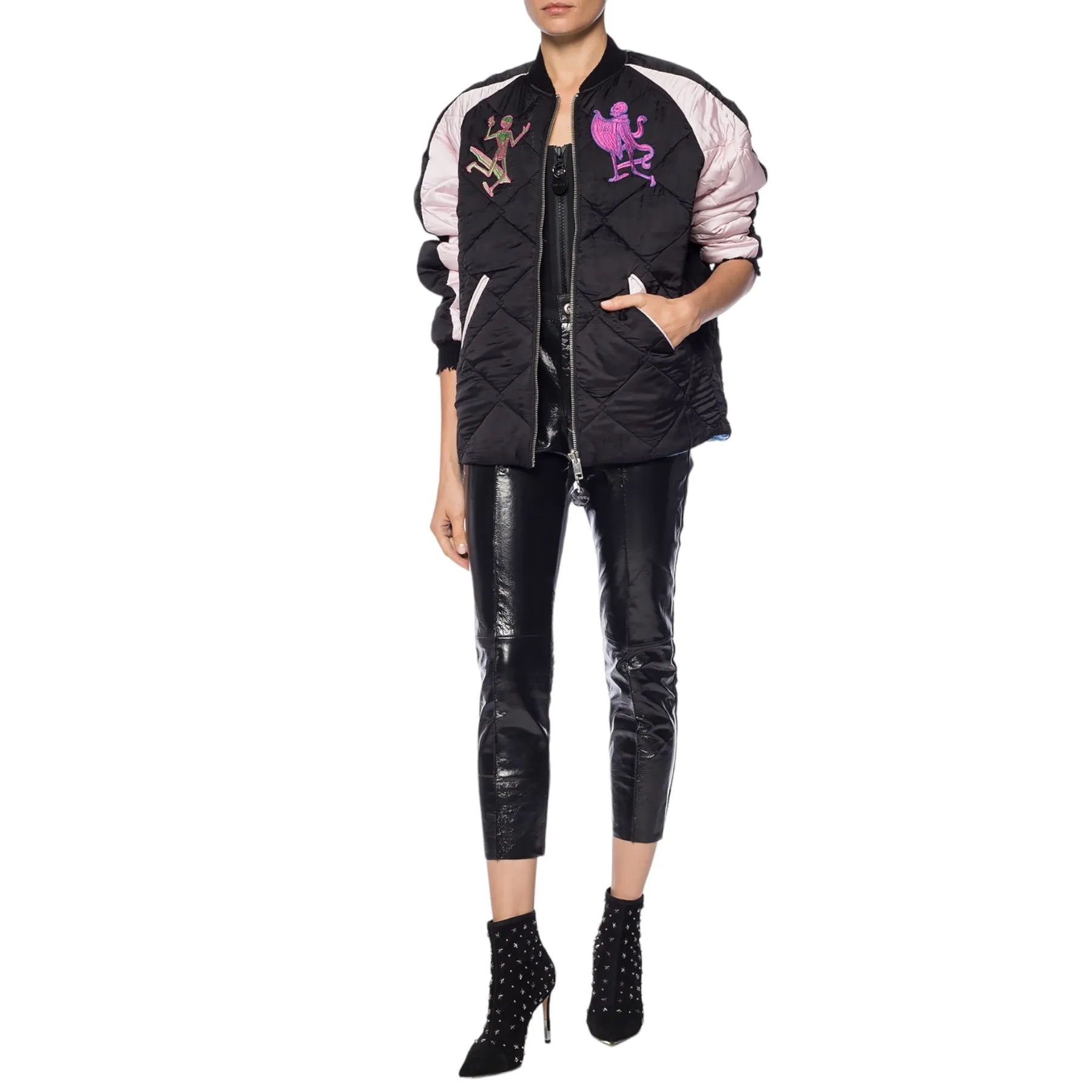 Diesel L-GIKO 0DATU Womens Leather Trousers Regular Slim Fit Regular Waist Pants