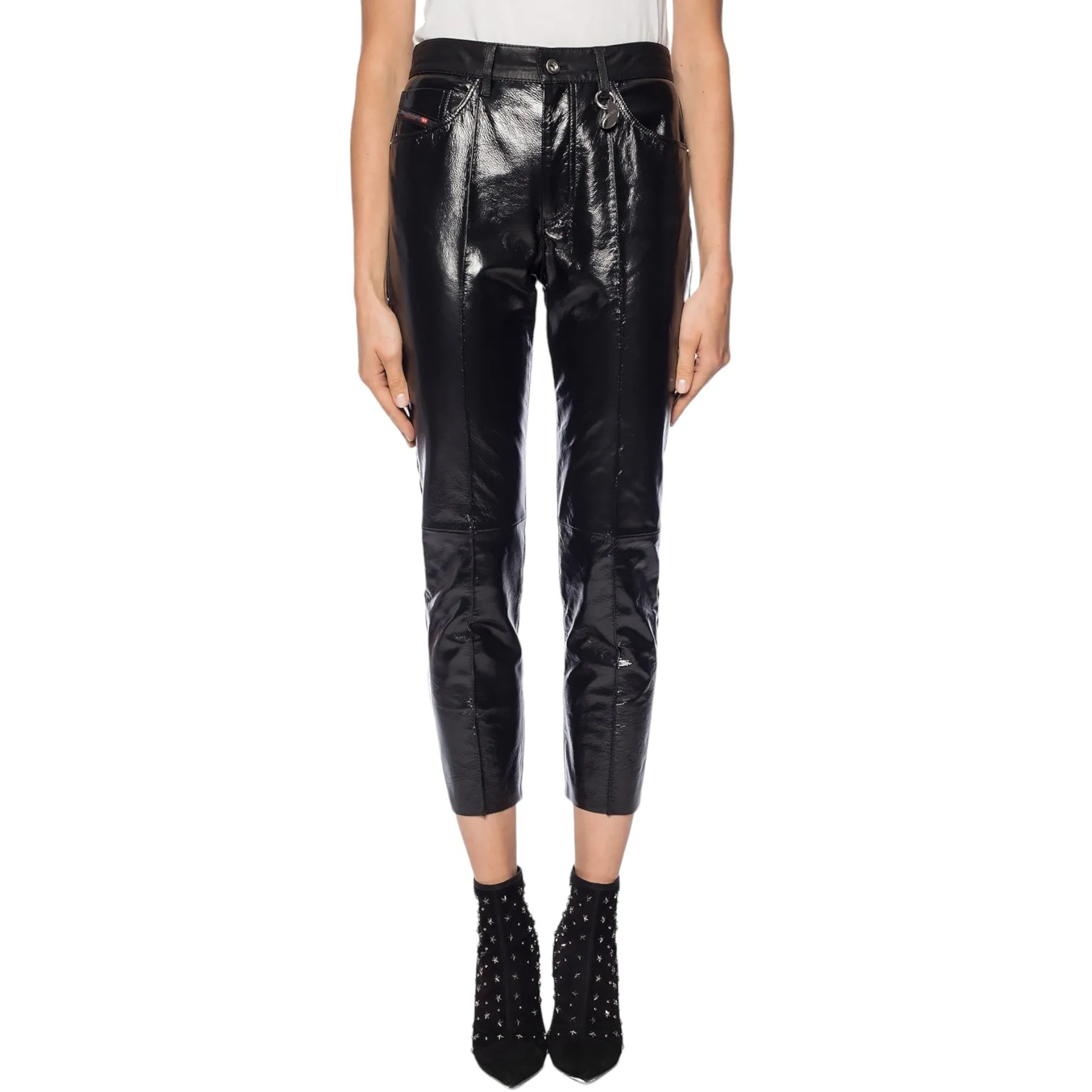 Diesel L-GIKO 0DATU Womens Leather Trousers Regular Slim Fit Regular Waist Pants