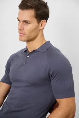 Fine Gauge Knitted Polo Shirt in Graphite