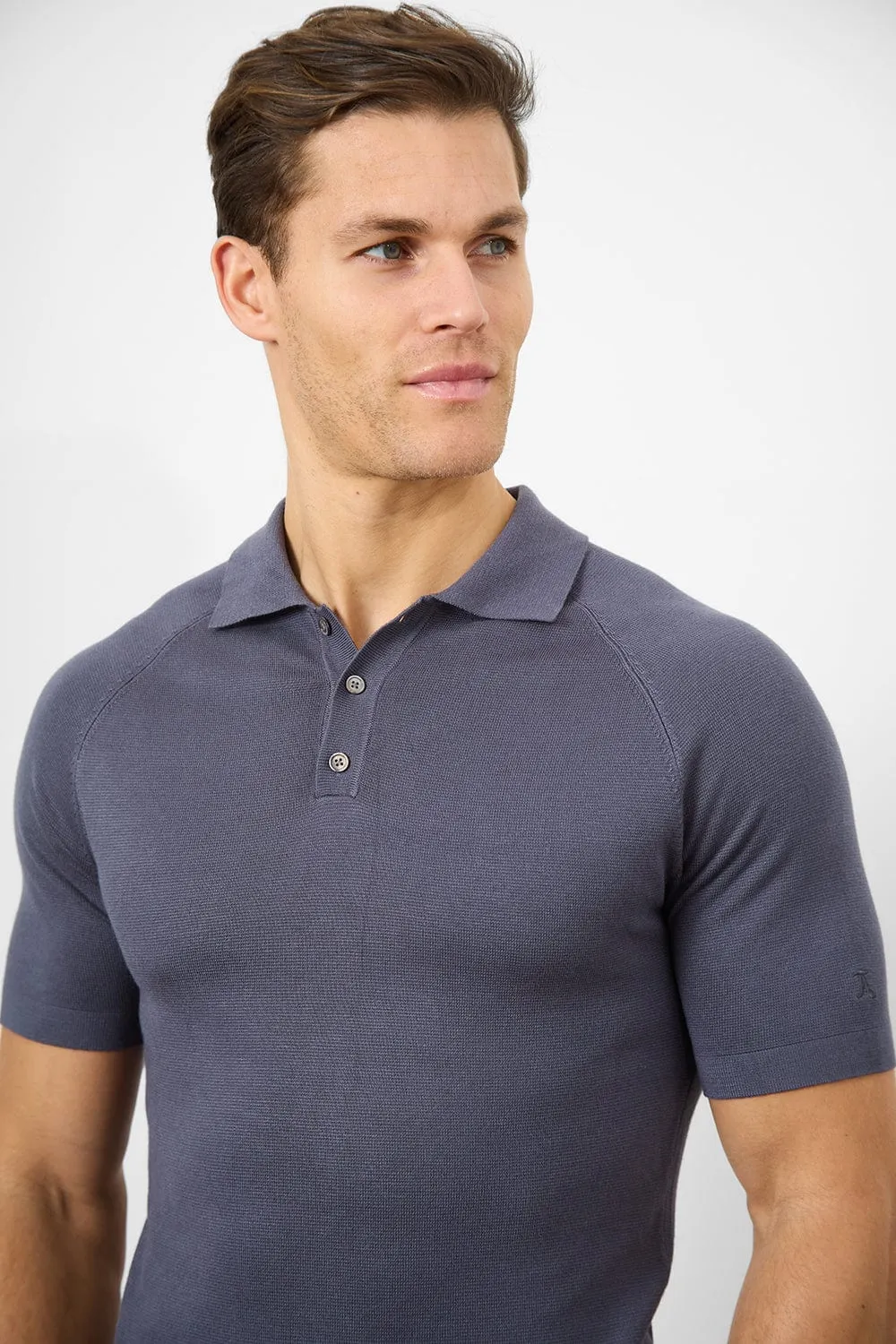 Fine Gauge Knitted Polo Shirt in Graphite
