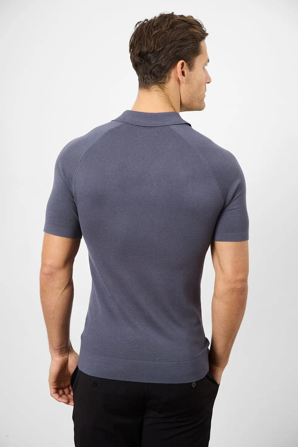 Fine Gauge Knitted Polo Shirt in Graphite