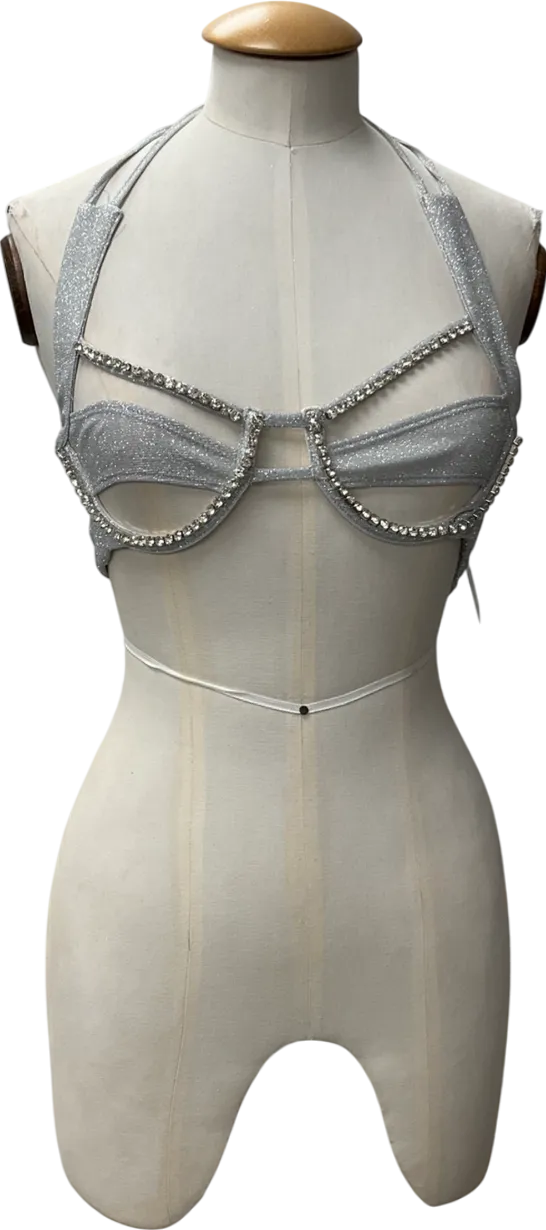 FINESSE Metallic Silver diamante embellished Bra UK M