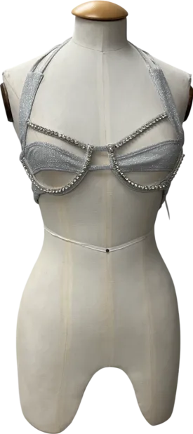 FINESSE Metallic Silver diamante embellished Bra UK M