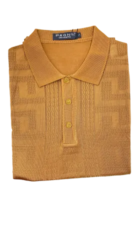 Gold men's polo short sleeves T-shirt greek key style