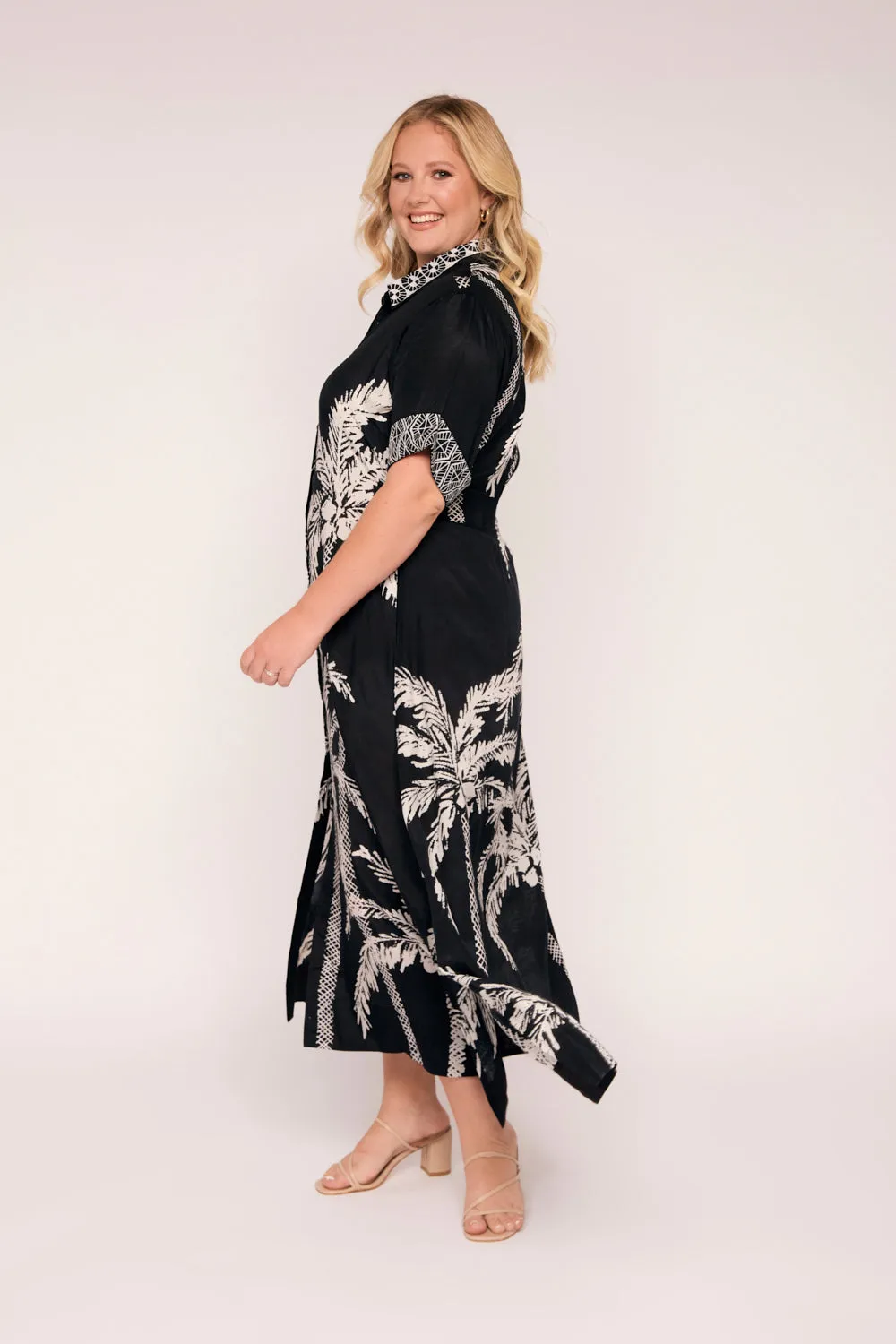 Gracie Shirt Dress in Sunset Palms
