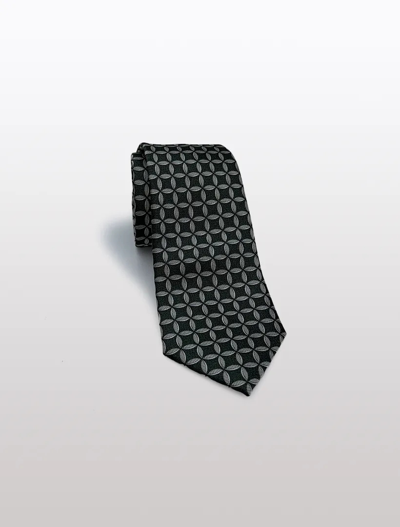 Green Circular Check Patterned Microfiber Tie