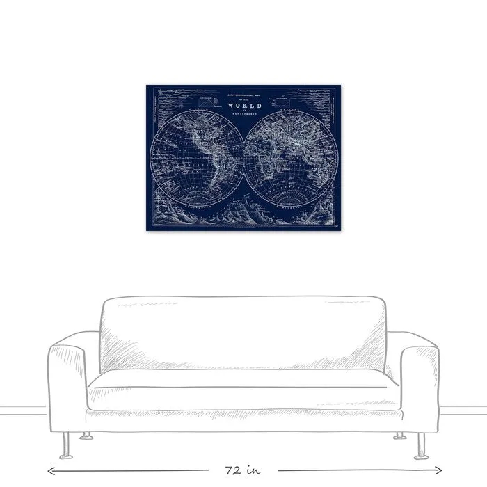 'Hemispheres Blueprint' Graphic Art Print on Wrapped Canvas #1473HW