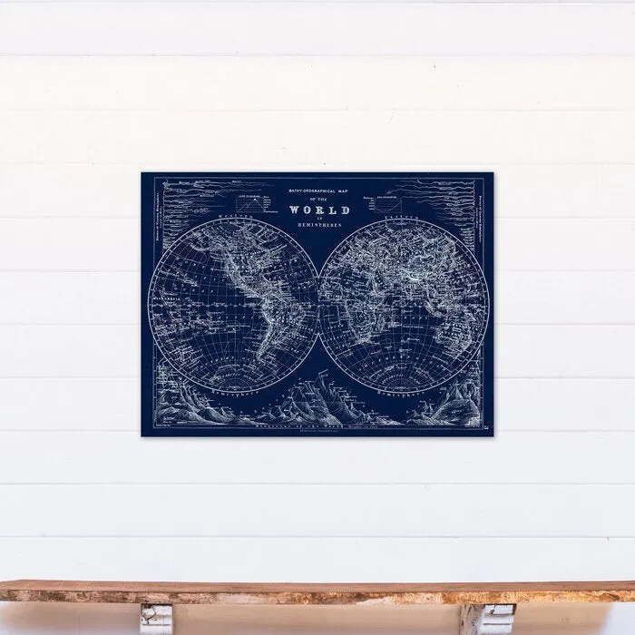 'Hemispheres Blueprint' Graphic Art Print on Wrapped Canvas #1473HW