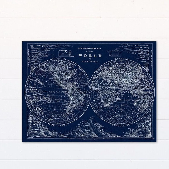 'Hemispheres Blueprint' Graphic Art Print on Wrapped Canvas #1473HW