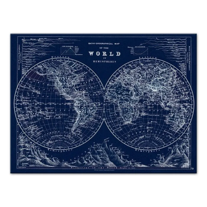 'Hemispheres Blueprint' Graphic Art Print on Wrapped Canvas #1473HW