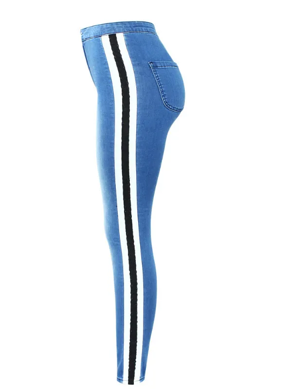 High Waist Jeans With Side Stripes Woman