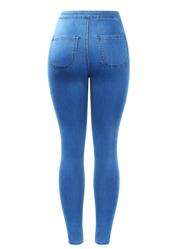High Waist Jeans With Side Stripes Woman