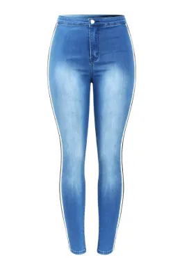 High Waist Jeans With Side Stripes Woman