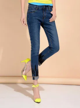 High Waist Sequin Ankle Length Skinny Jeans