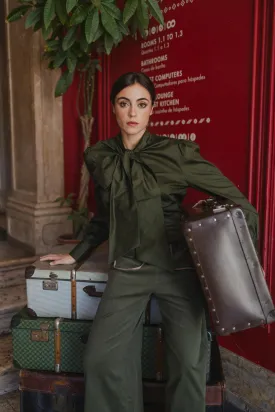 Isla shirt with pussybow - khaki green