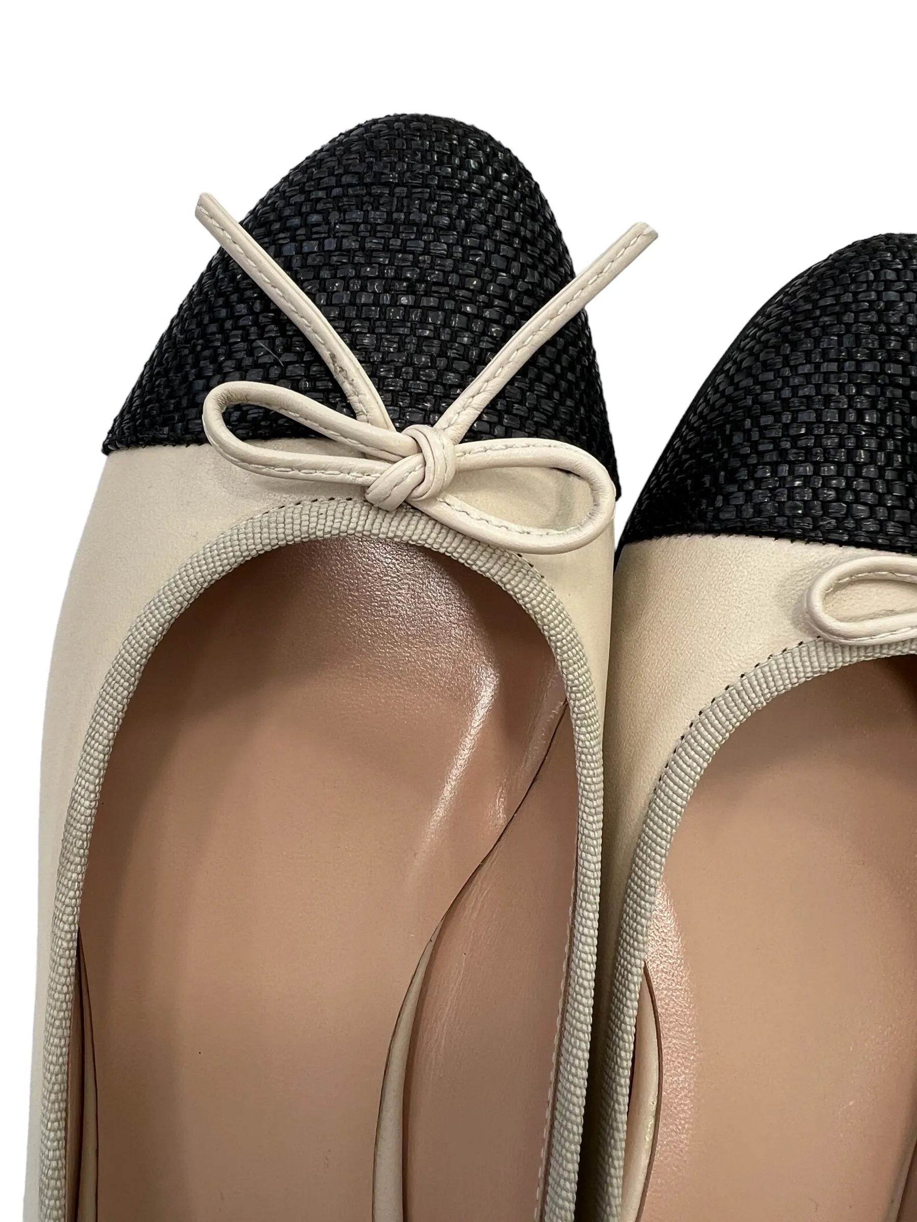 Jane Galland Beige Black Leather Ballerinas