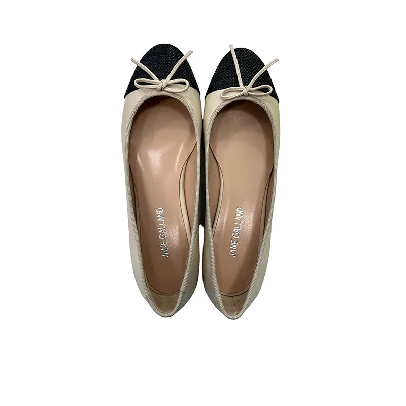 Jane Galland Beige Black Leather Ballerinas
