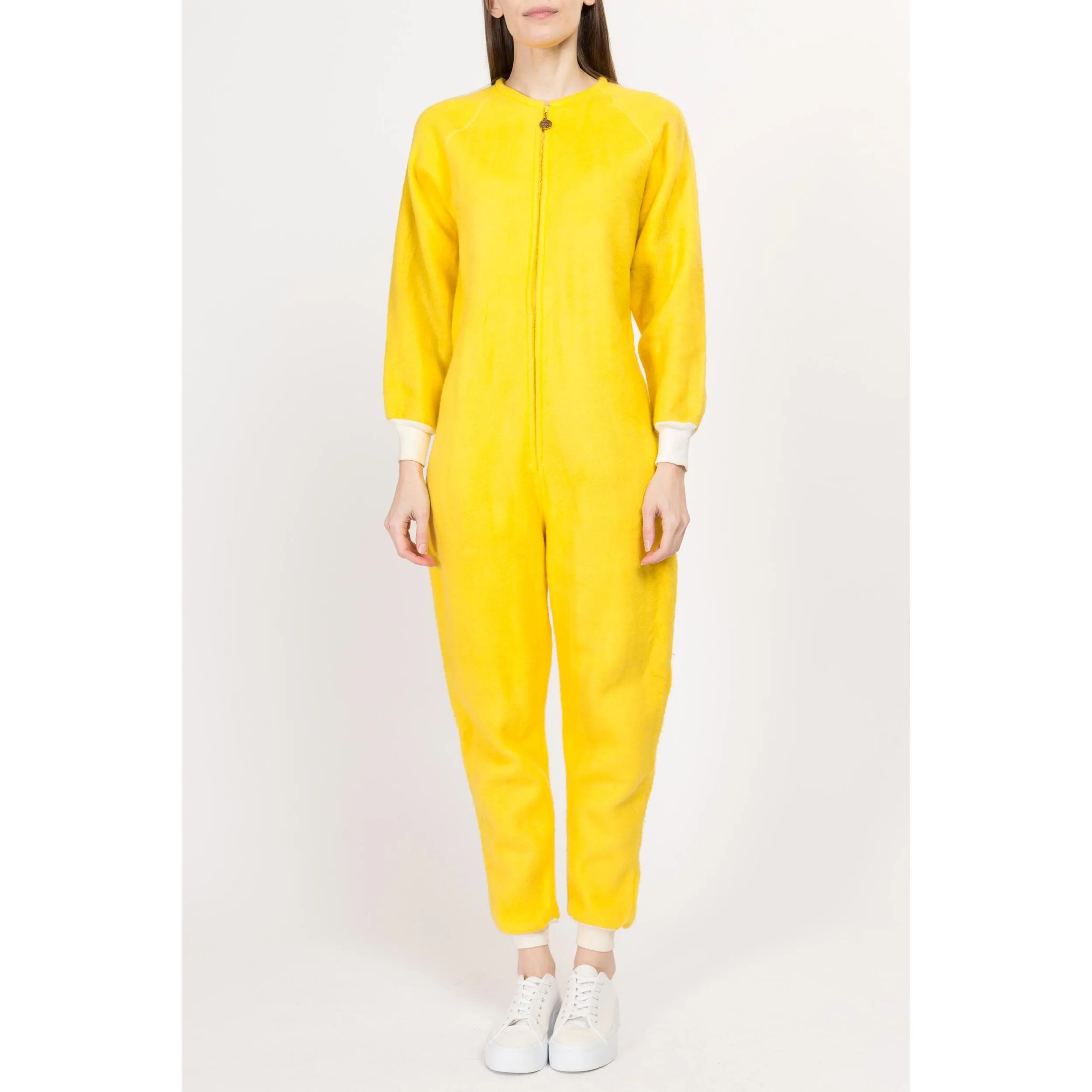 Large 70s Yellow Fleece Pajama Jumpsuit