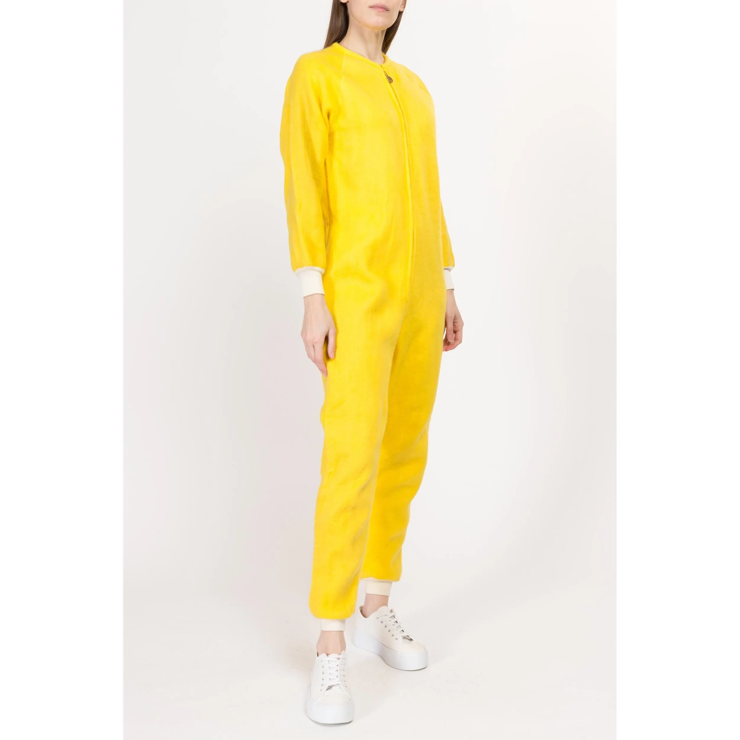 Large 70s Yellow Fleece Pajama Jumpsuit