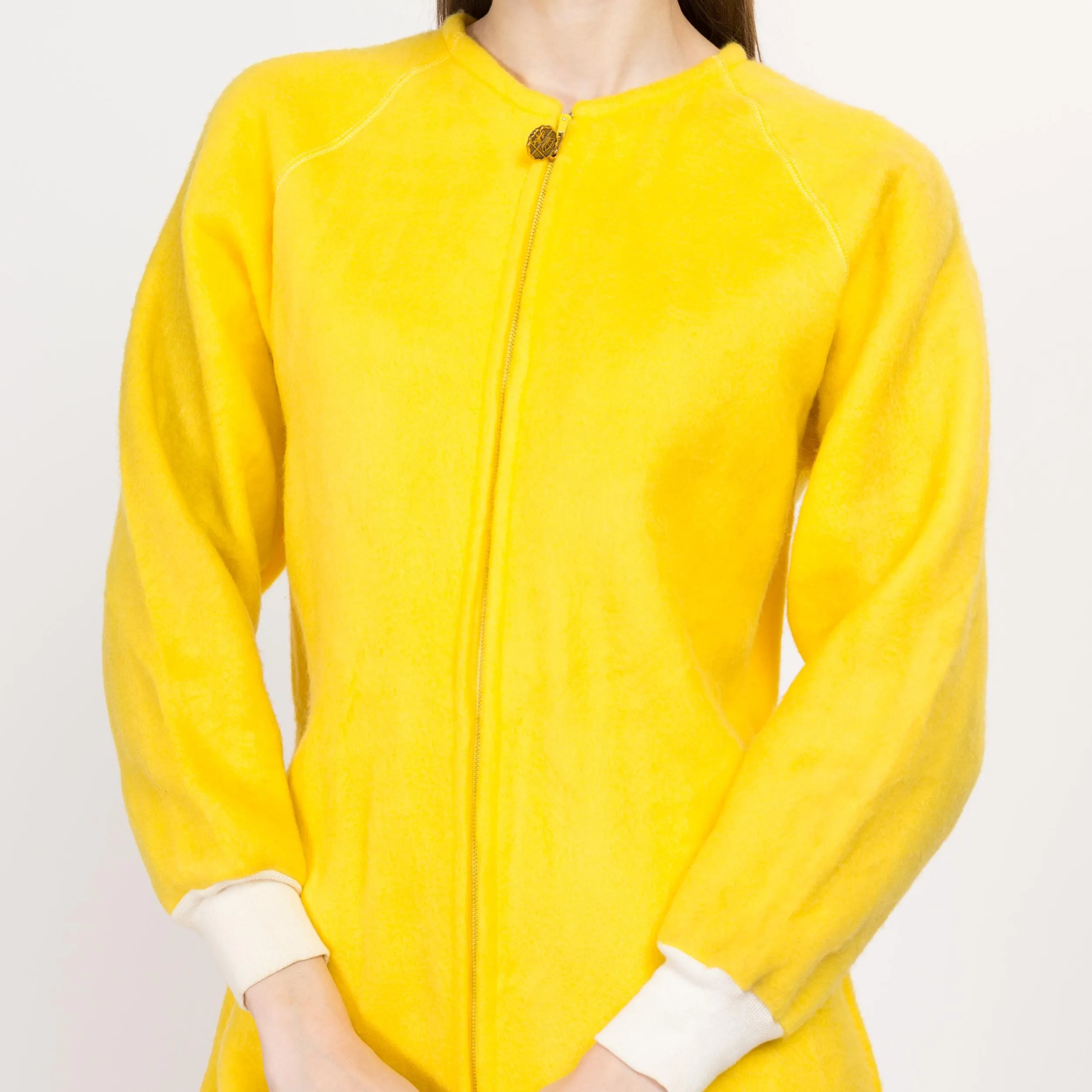 Large 70s Yellow Fleece Pajama Jumpsuit