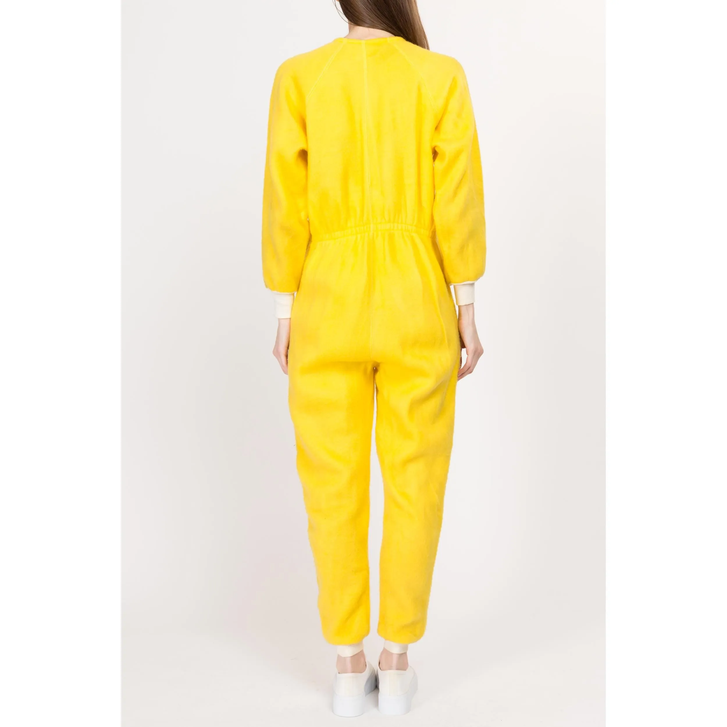 Large 70s Yellow Fleece Pajama Jumpsuit