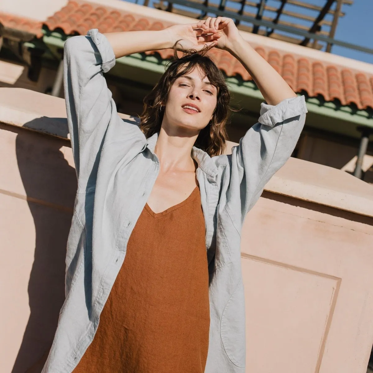 LIVORNO-2 oversized linen collar shirt