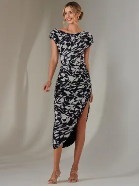 Lois Off-Shoulder Bodycon Dress, Black Geo