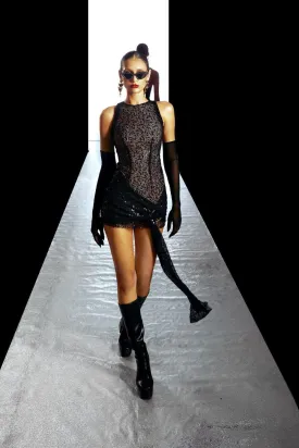 London Bodycon Sleeveless Mesh Sequin Mini Dress