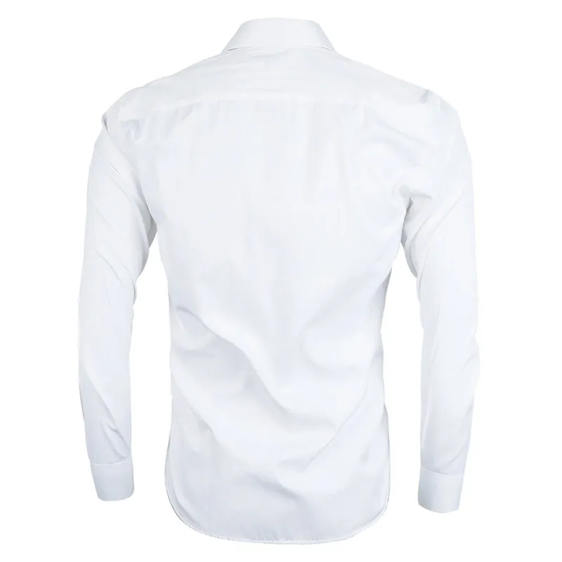 Men's Business Slim Fit Dress Shirt Long Sleeve Patchwork Button-Down Shirt, 004-White Royal Blue