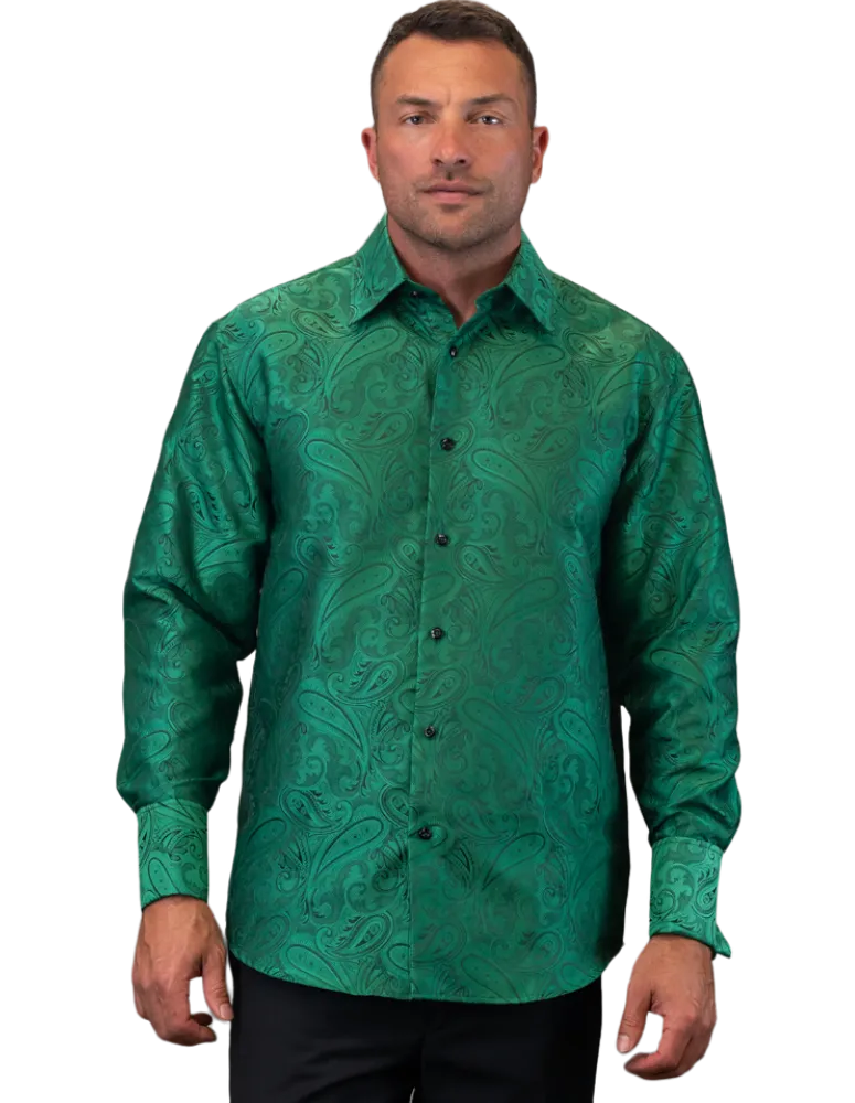 Men's Green Casual Long Sleeve fashion design Shirt Regular-Fit