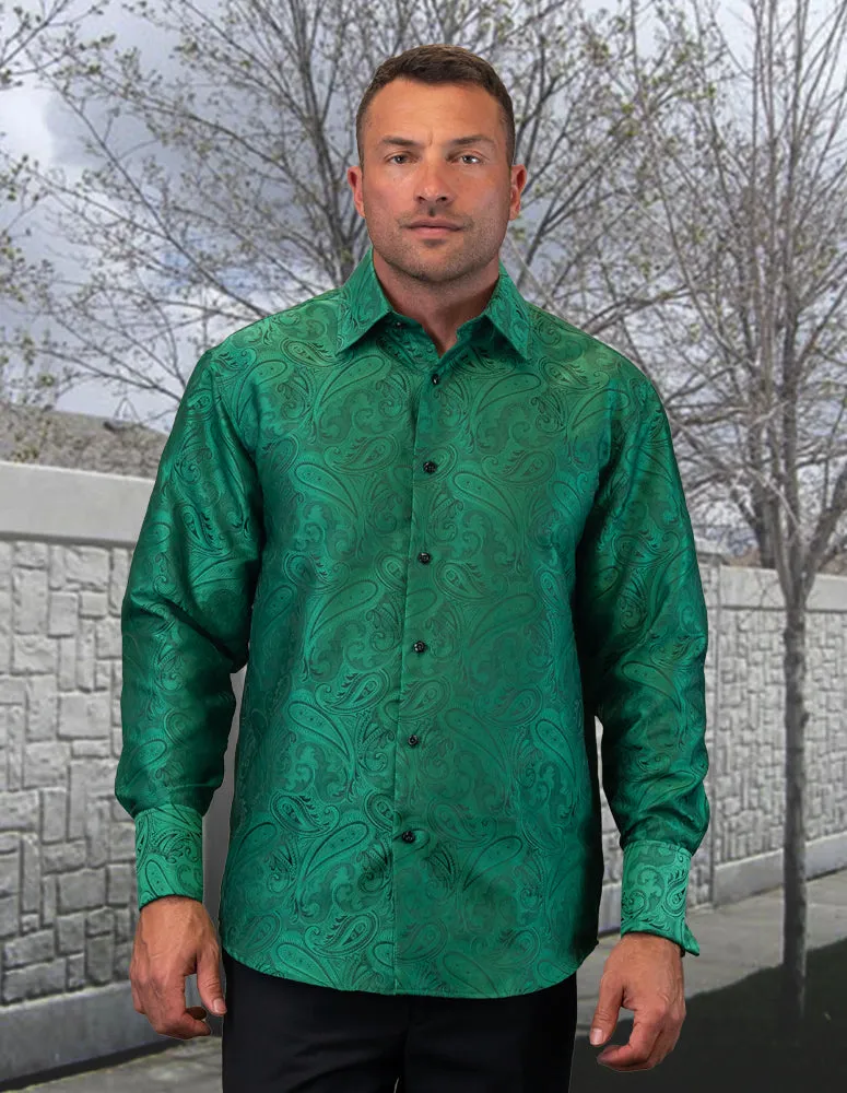 Men's Green Casual Long Sleeve fashion design Shirt Regular-Fit