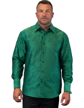 Men's Green Casual Long Sleeve fashion design Shirt Regular-Fit