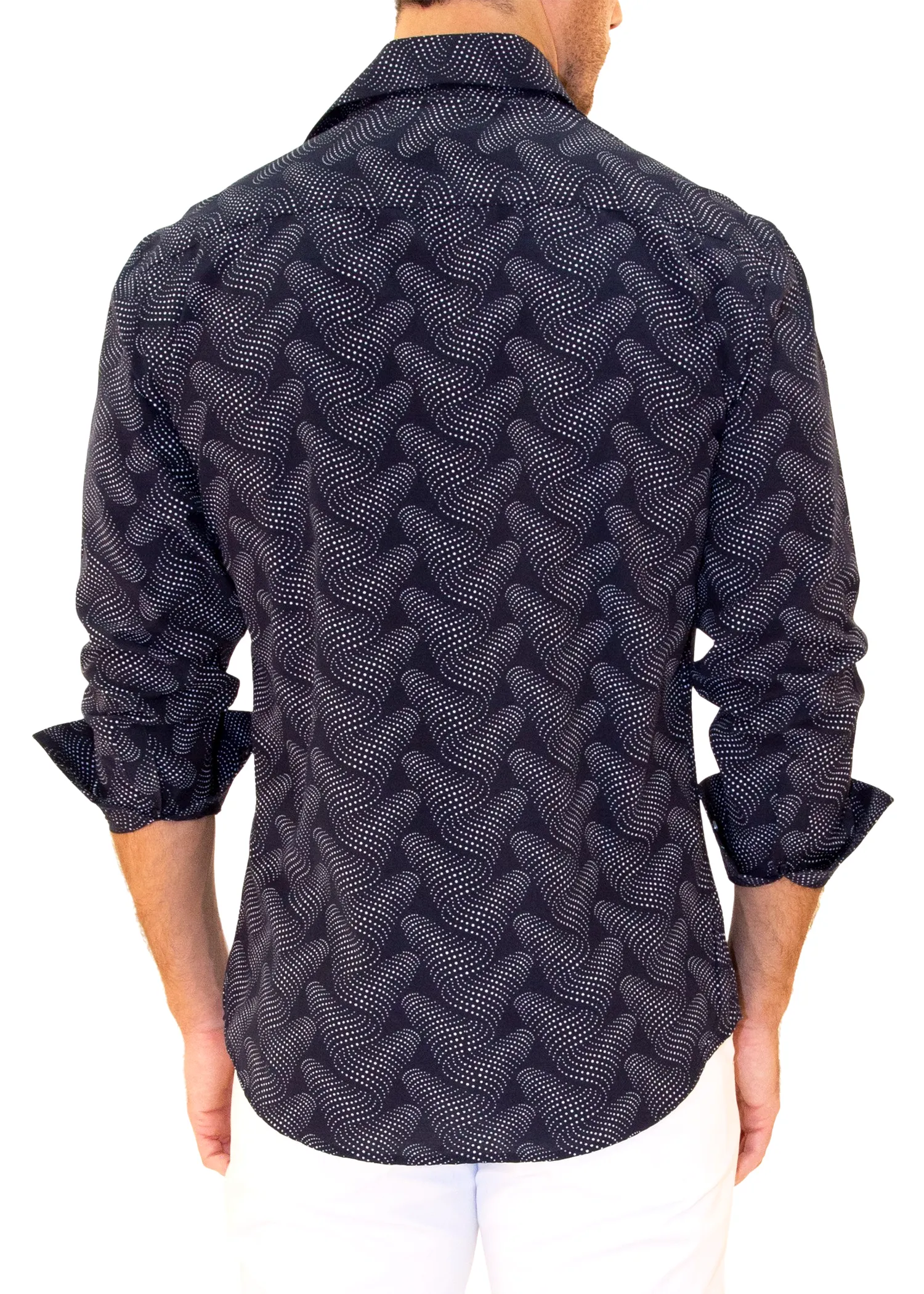 MEN'S LONG SLEEVES SHIRT | MODERN FIT EUROPEAN DESIGN NAVY, WHITE | 202506