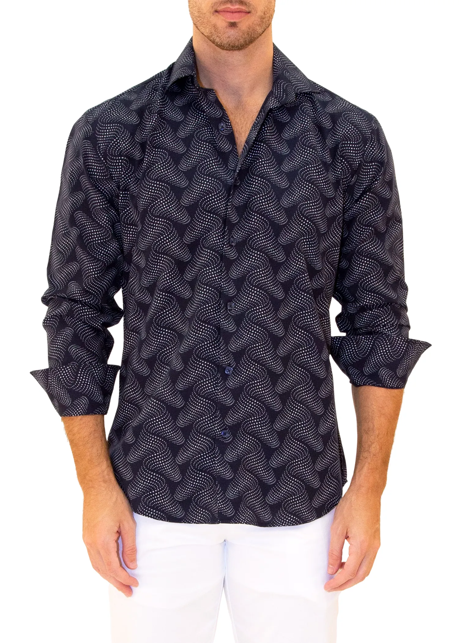 MEN'S LONG SLEEVES SHIRT | MODERN FIT EUROPEAN DESIGN NAVY, WHITE | 202506