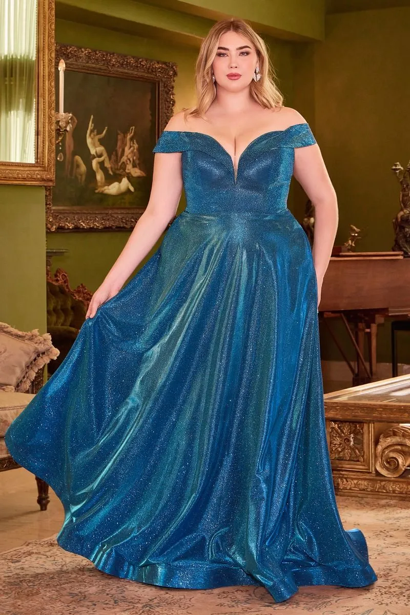 METALLIC OFF THE SHOULDER BALL GOWN CDCD210C