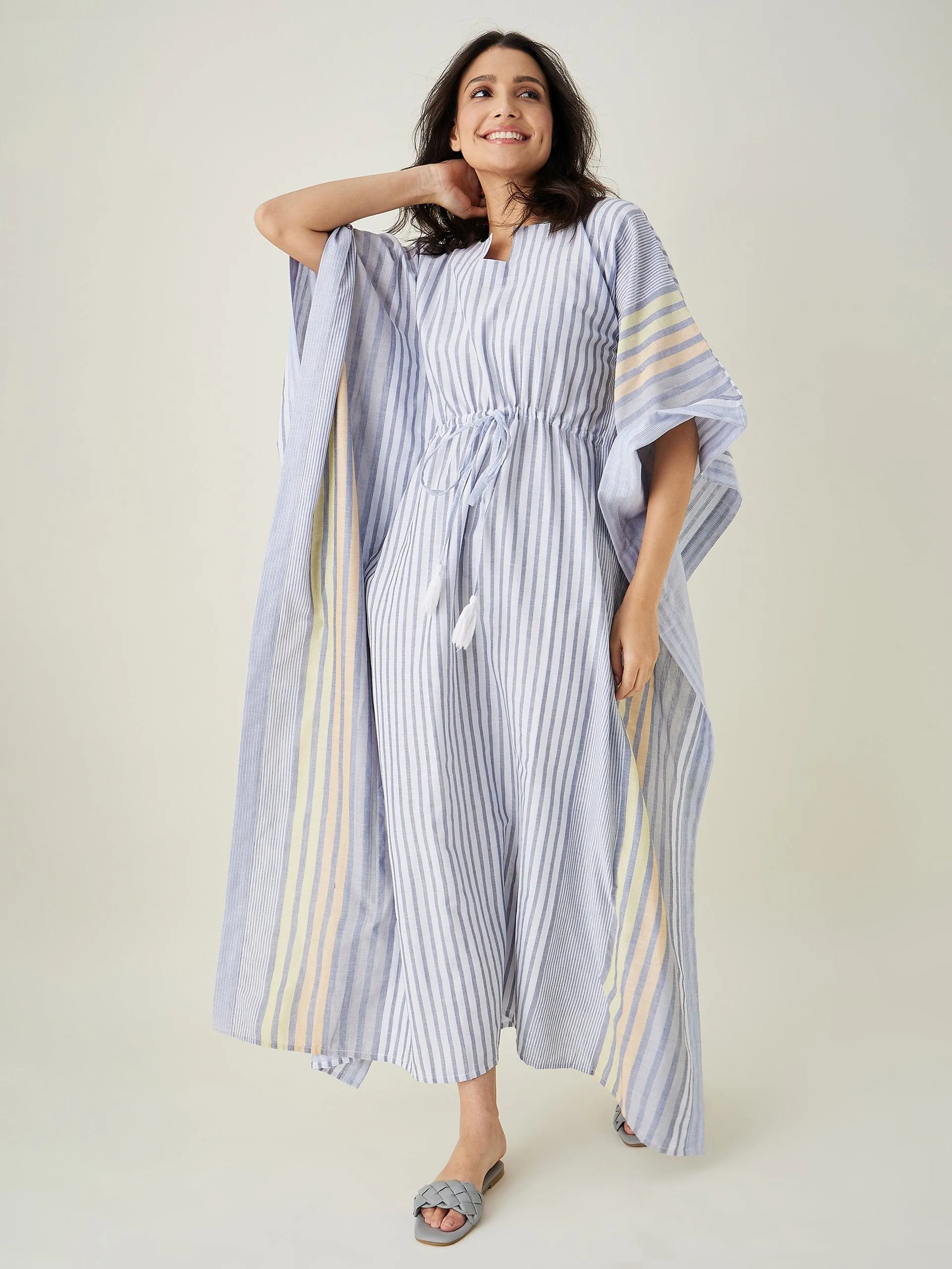 Monochromatic Blue Striped Kaftan