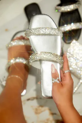 Natalia Embellished Slip On Sandals - Silver
