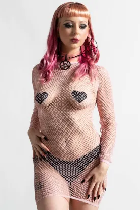 Nicole Fishnet Bodycon Dress Pastel Pink
