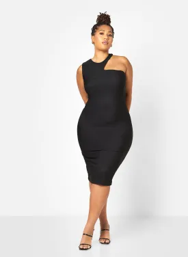 Nieves Textured Cold Shoulder Midi Bodycon Dress