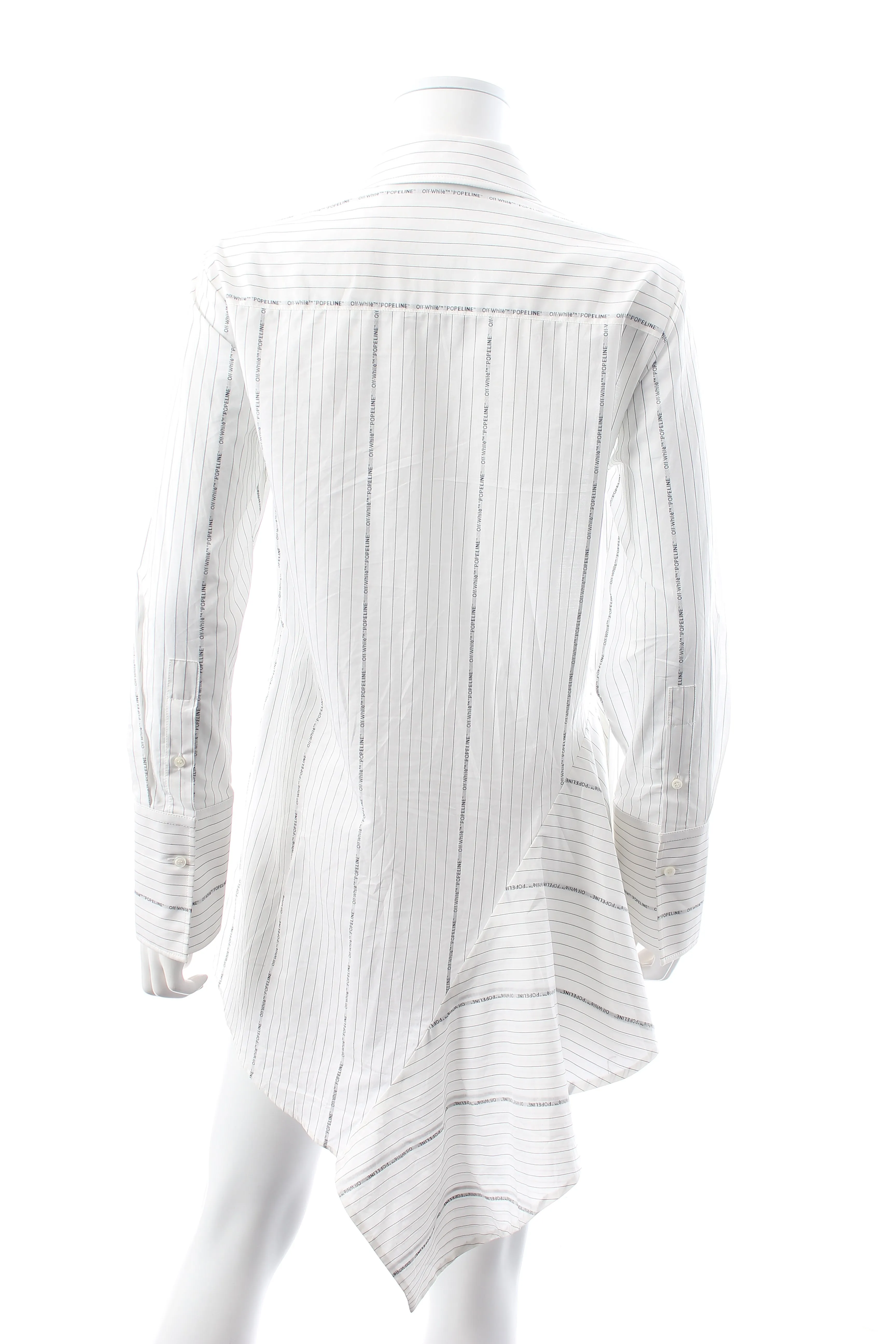 Off-White Popeline Asymmetrical Pinstriped Cotton Shirt Dress