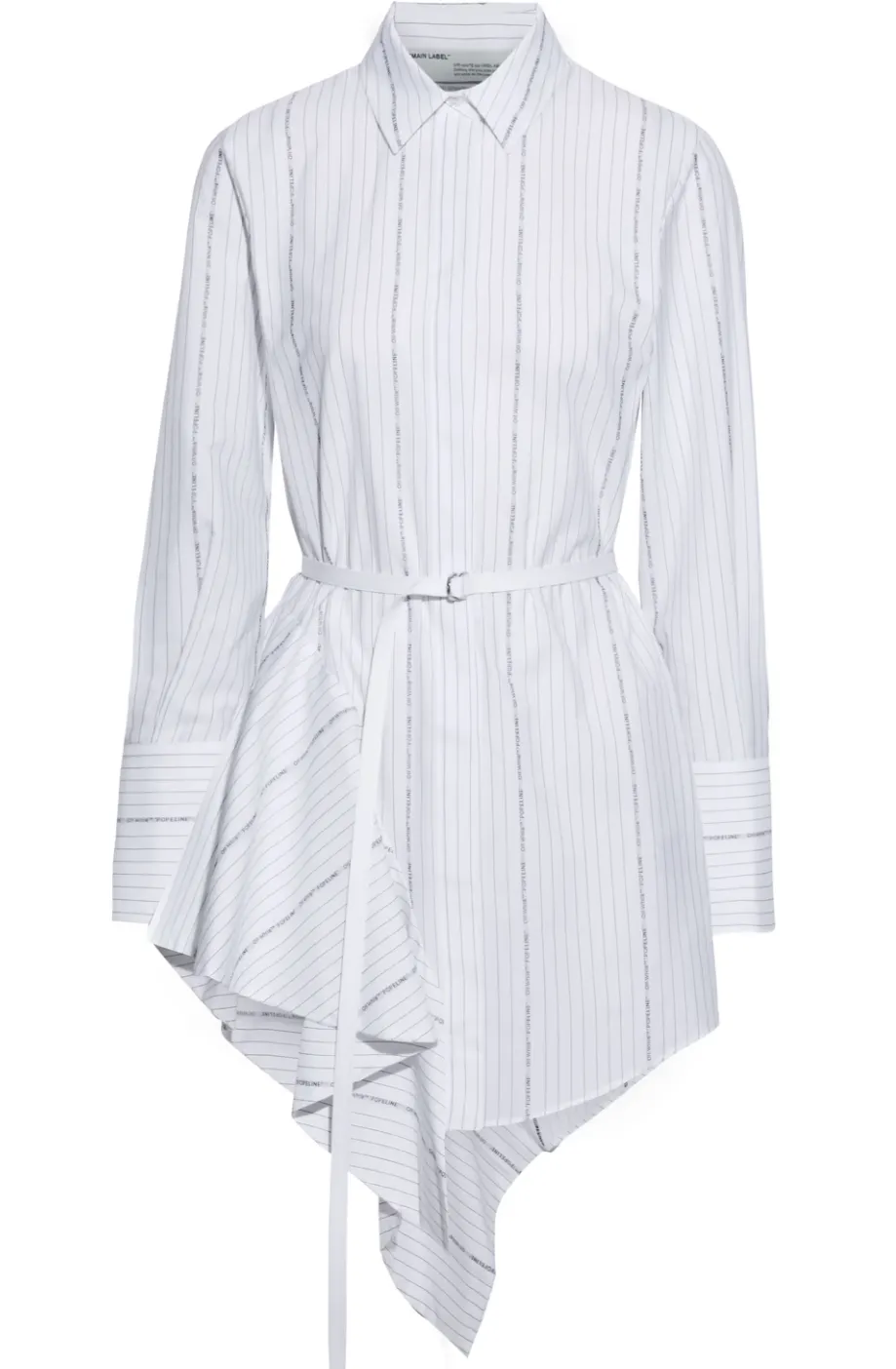 Off-White Popeline Asymmetrical Pinstriped Cotton Shirt Dress