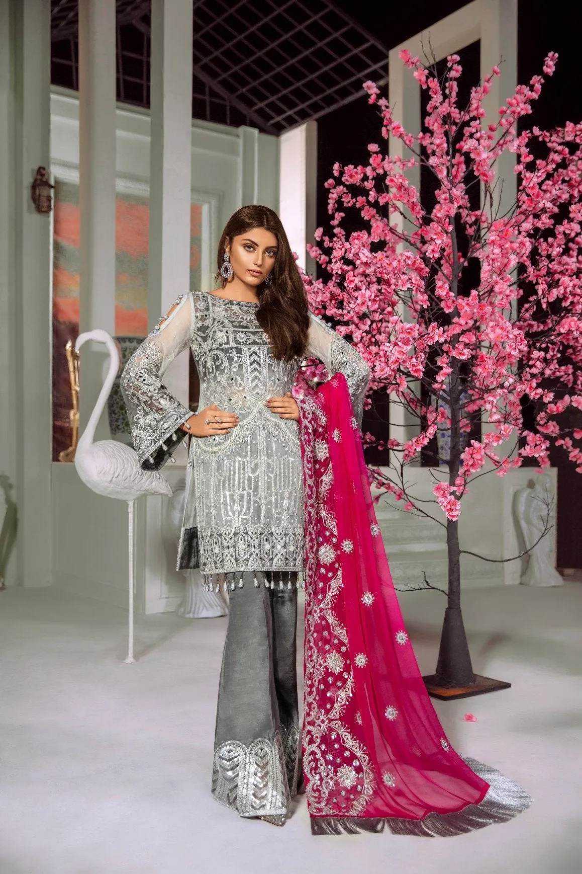 Pakistani Eid Wear Embroidered Chiffon Dress #Z1008