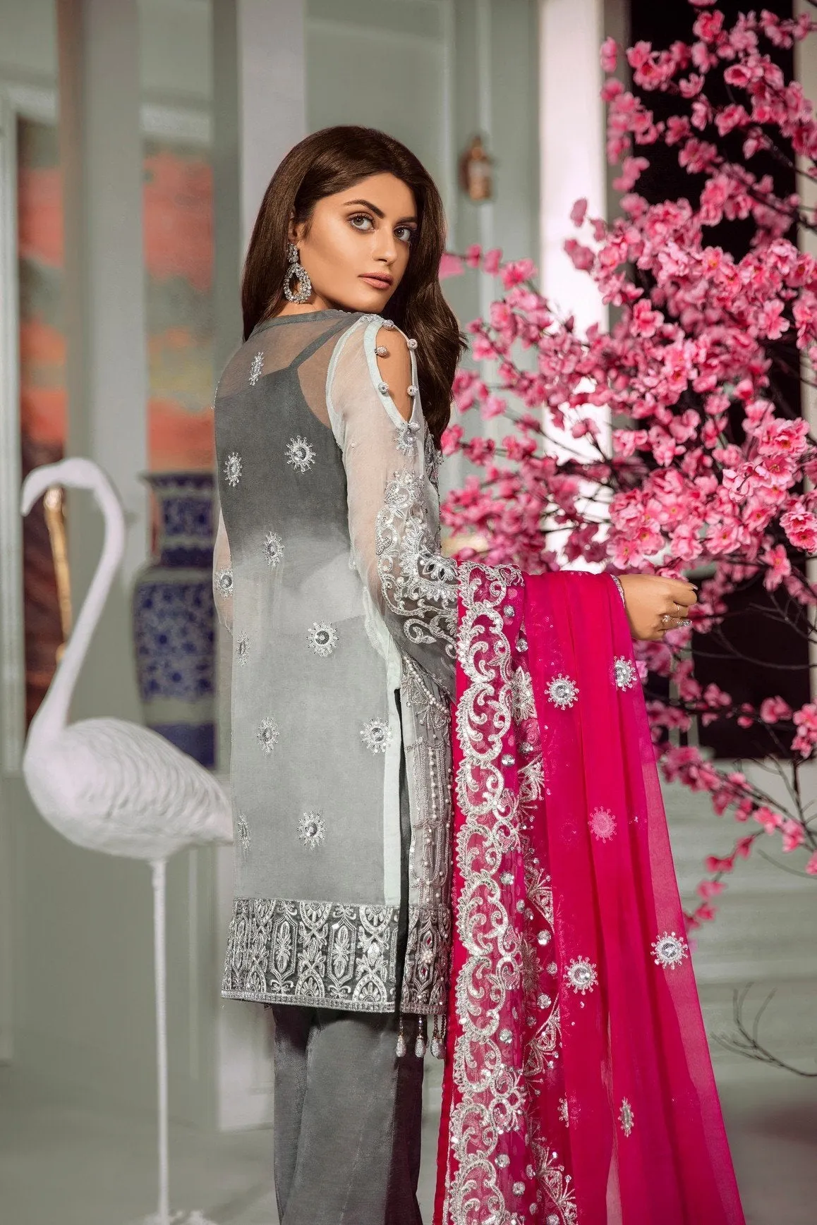 Pakistani Eid Wear Embroidered Chiffon Dress #Z1008