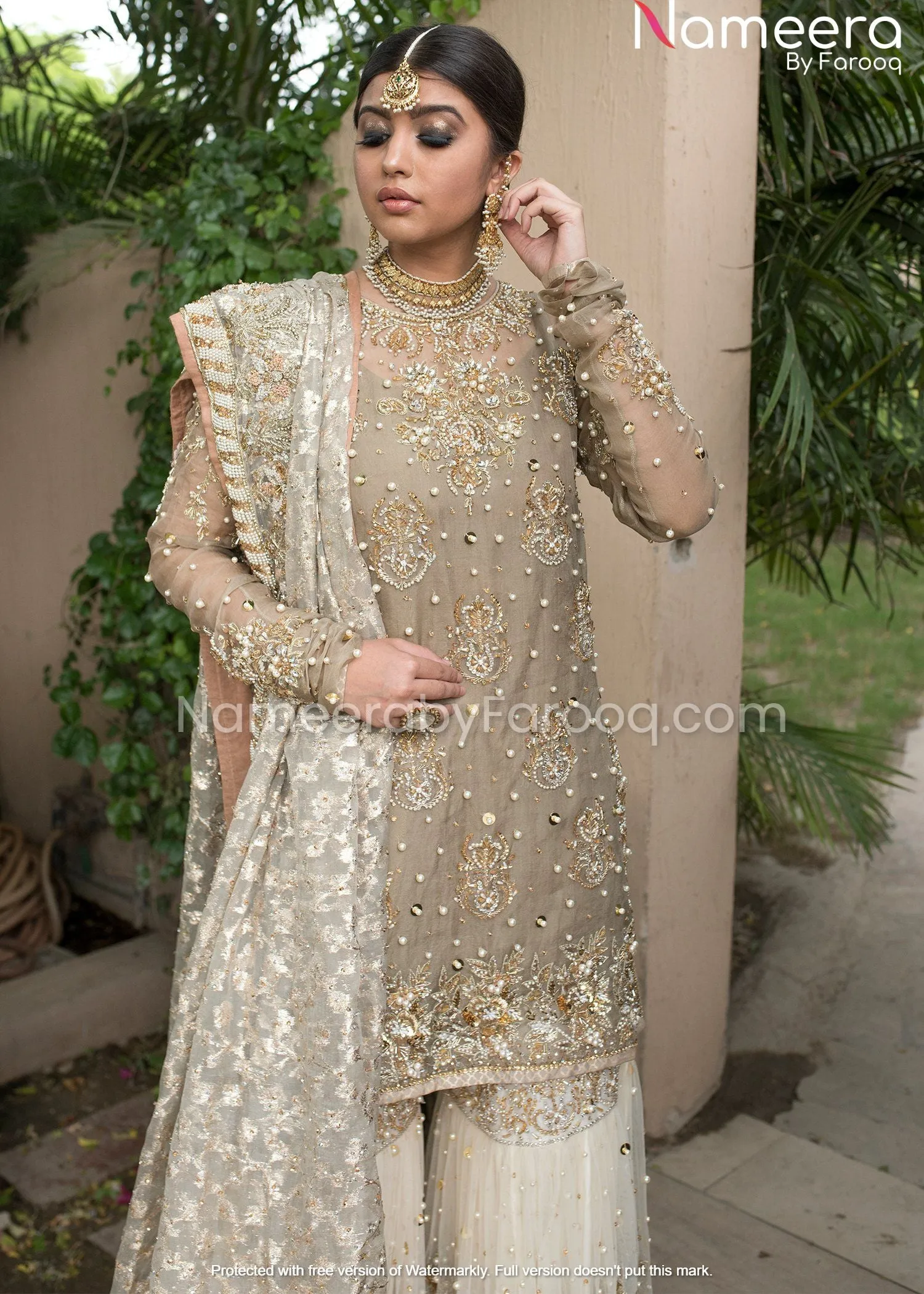 Pakistani Wedding Dress in Net Sharara Design #PN81