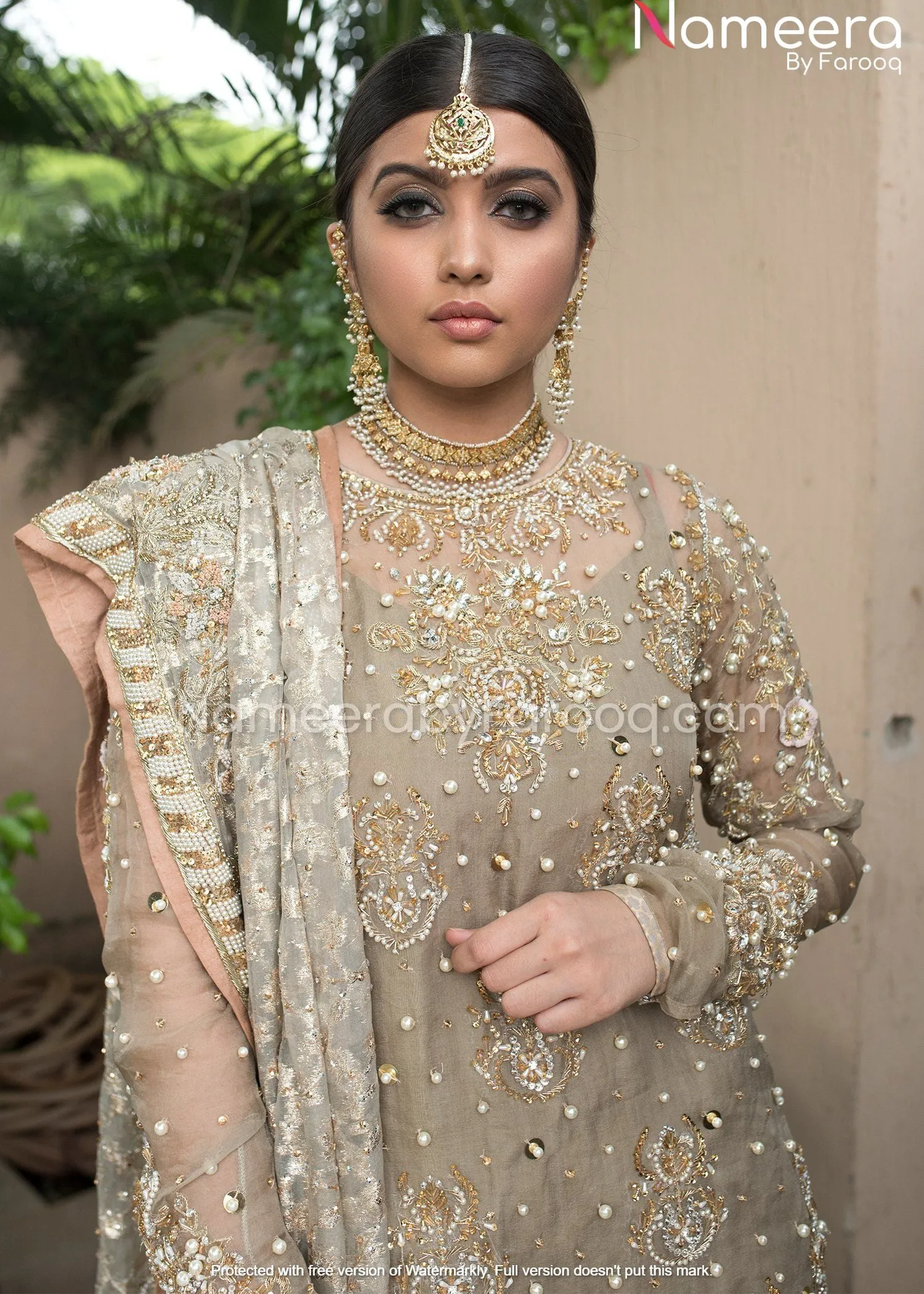 Pakistani Wedding Dress in Net Sharara Design #PN81