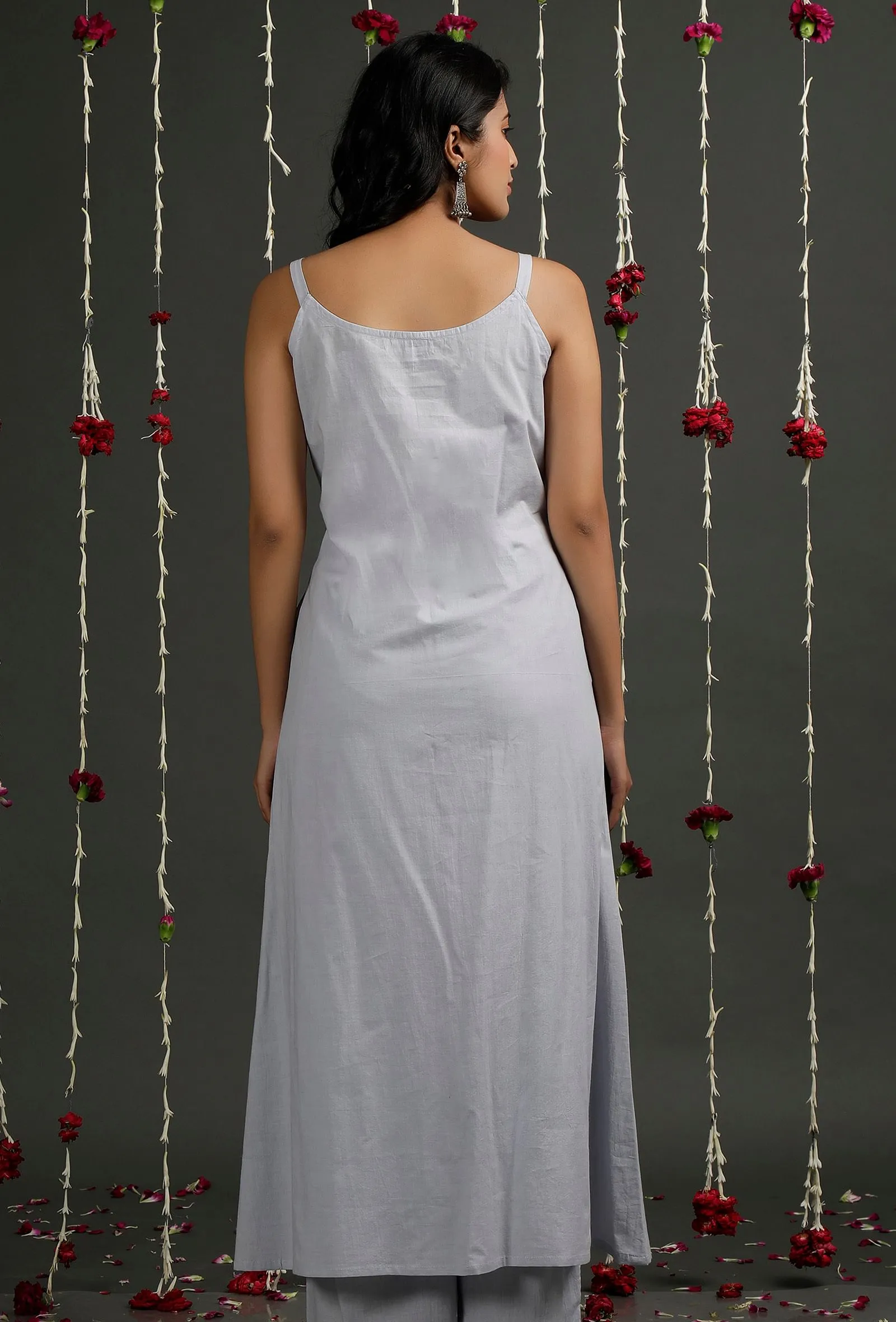 Pale Blue Floral Jamdani Slip Kurta