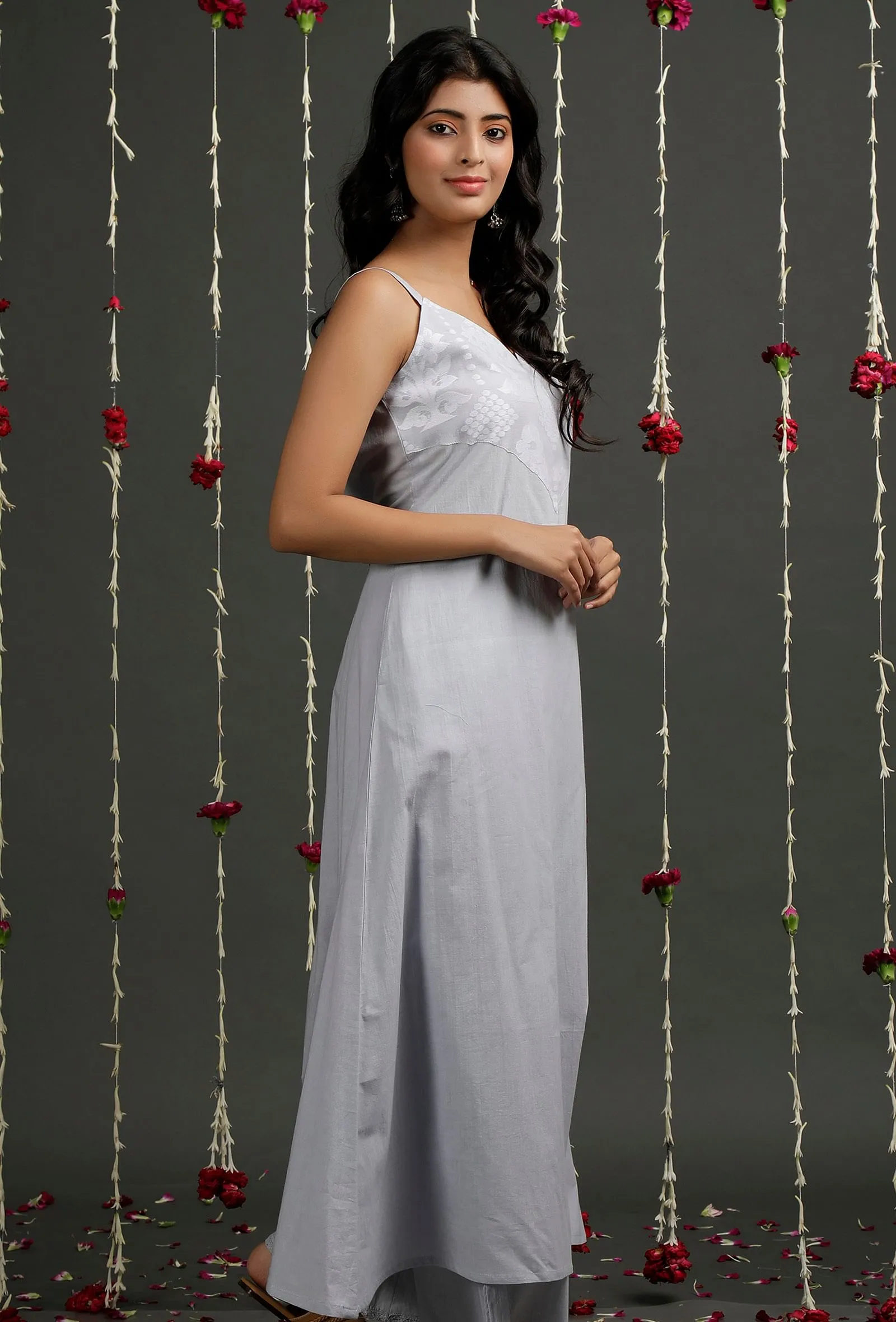 Pale Blue Floral Jamdani Slip Kurta