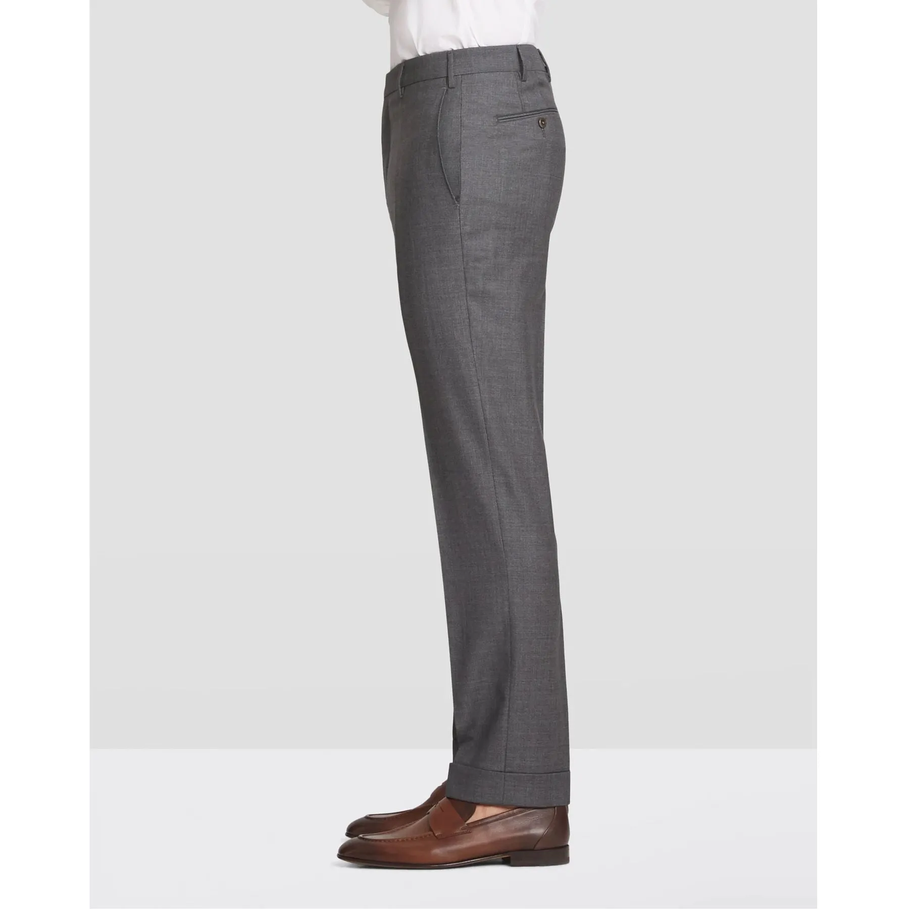 Parker Flat Front Sharkskin Wool Trouser in Medium Grey, Size 44 (Modern Straight Fit) by Zanella
