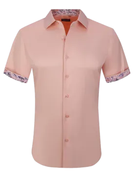 Peach men's short sleeves shirts fancy design on the sleeves