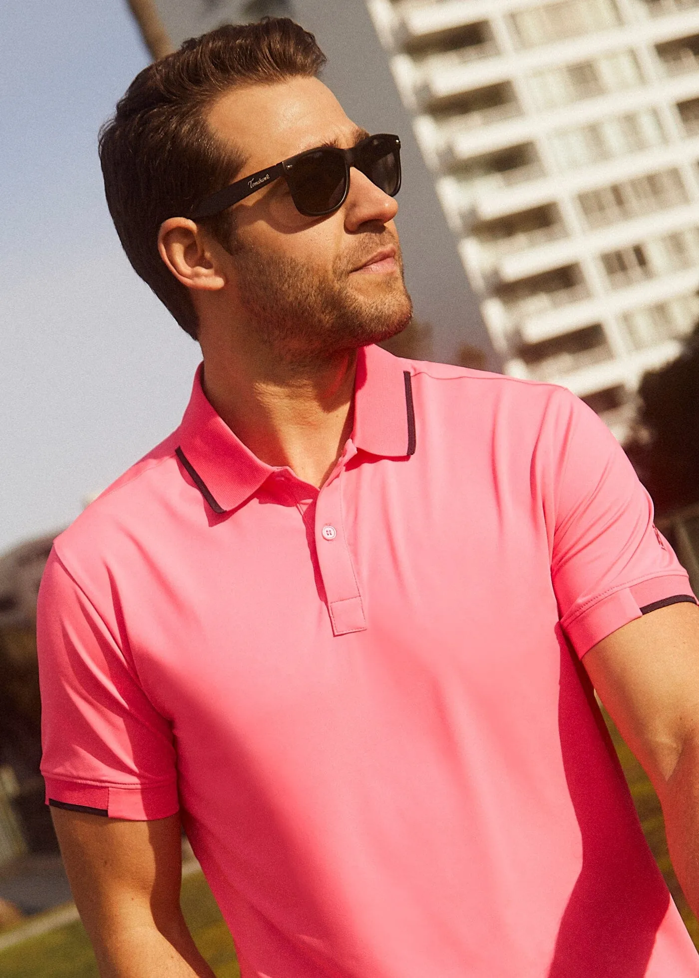 Performance Tipped Polo | Pink w/ Navy Tipping